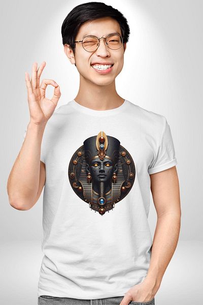 Angemiel تي شيرت Amun God of Egypt Creator's Power Eternal Light أبيض كبير الحجم للنساء والرجال مطبوع من الأمام
