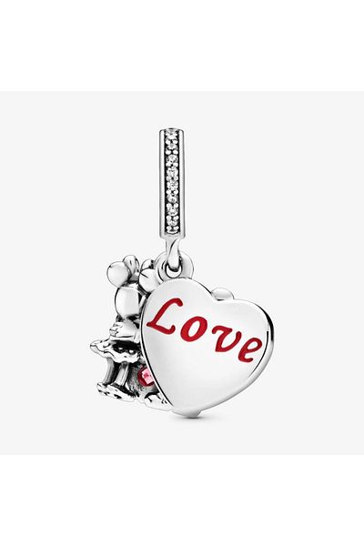 OEM Charm compatible with Pandora bracelet, Disney Mickey & Minnie Love model, made of 925 silver