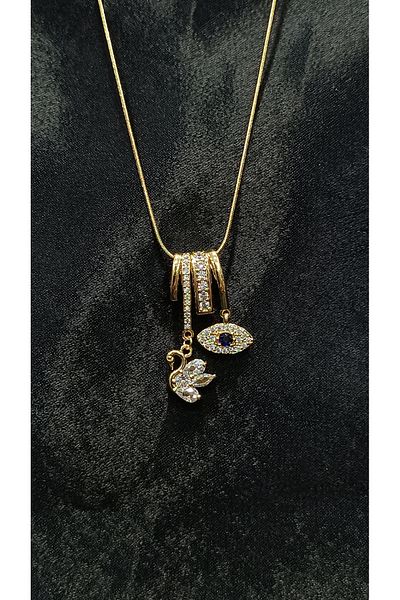 DNA Takı Swan and Eye Charms Dangle Stainless Steel Necklace