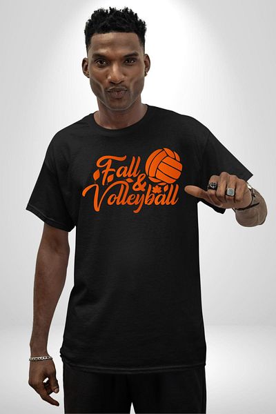 Angemiel Autumn Volleyball Orange Volleyball Ball Black Oversize Women Men Front Printed T-Shirt