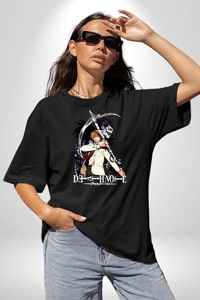 Angemiel Death Note Control of Fate Anime Black Oversize Women Men Front Printed T-Shirt