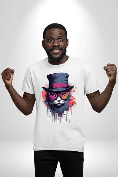 Angemiel Asi Graffiti Inspired Glasses Cat White Oversize Women's Men's Front Printed T-Shirt