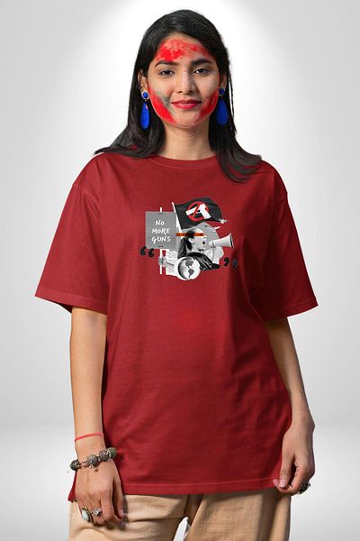 Angemiel Graphic Design Red Oversize Women's Men's Front Printed T-Shirt
