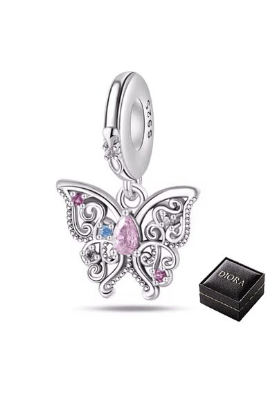 OEM Butterfly Charm with stones, Silver, compatible with Pandora bracelet