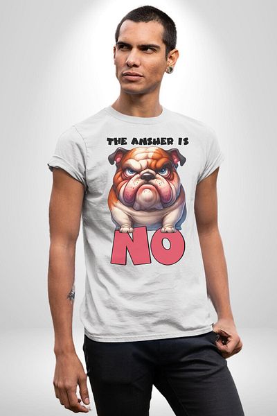 Angemiel تي شيرت مطبوع من الأمام للنساء والرجال باللون الأبيض من Angry Bulldog