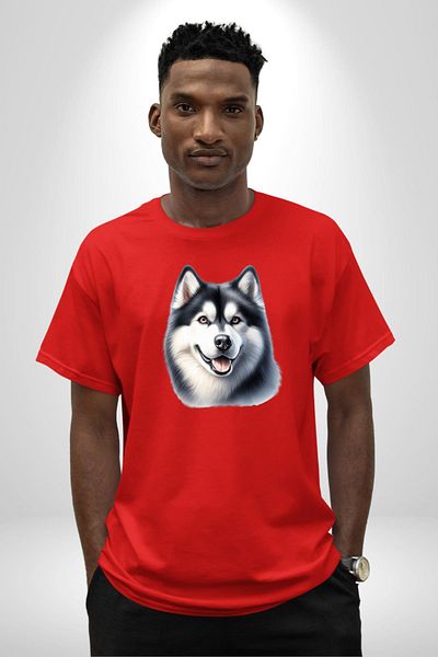 Angemiel Strong Siberian Husky Dog Large Breed Red Oversize Women Men Front Printed T-Shirt