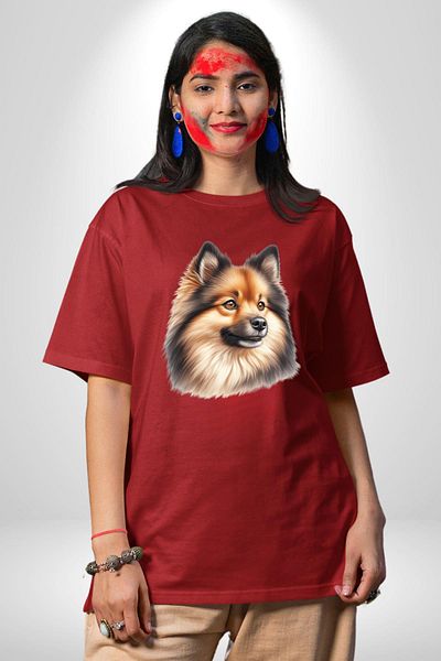 Angemiel Clever Finnish Spitz Dog Red Oversize Women's Men's Front Printed T-Shirt