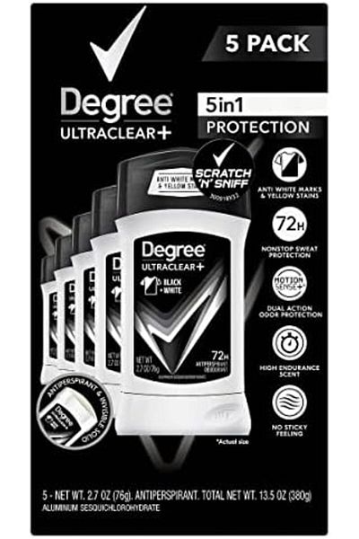 Degree Men UltraClear+ Antiperspirant Deodorant, Black & White, 2.7 Oz, 5 Count