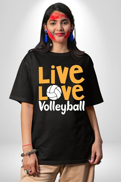 Angemiel Live Love Volleyball My Life Black Oversize Women Men Front Printed T-Shirt