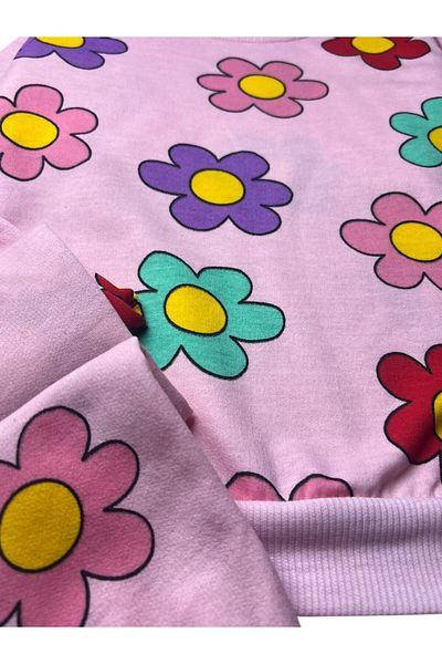 Pajama Shop Girls' Cotton Fabric Hooded Pink Flowers Patterned Long Sleeve Winter Pajamas Set