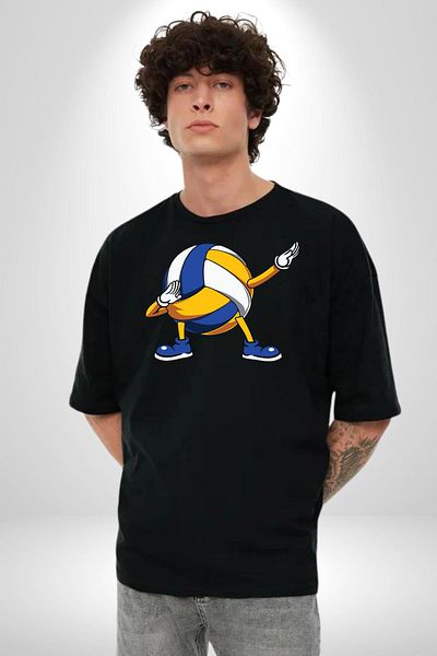 Angemiel Volleyball Ball Dabbing Black Oversize Women's Men's Pre-Printed T-Shirt