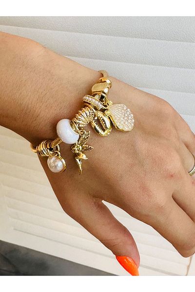 Gönülden Tasarım Sea Shell Angel and Heart Women's Handcuff Bracelet