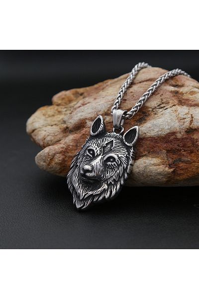Viking Wolf Head Design Tarnish Free Stainless 316L Steel Necklace