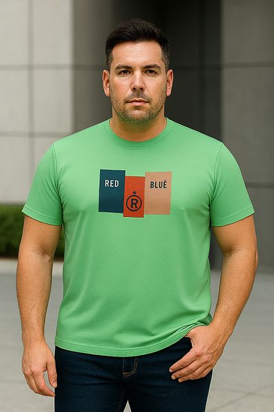 Maccali Men's Printed Short Sleeve Large Size Loose Green T-Shirt
