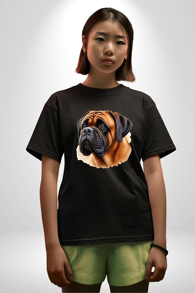 Angemiel Bullmastiff Dog Love Black Oversize Women's Men's Front Printed T-Shirt
