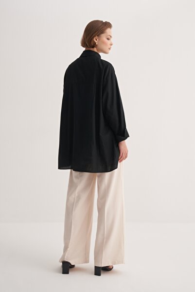 EBU Prive Women's Organic Cotton Oversized Robe Shirt Black