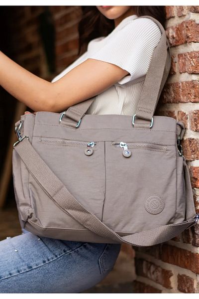 lucky horse Talis Women's Large Size 6 Compartment Water Resistant Crinkle Fabric Crossbody Hand and Shoulder Bag