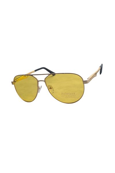 Globalport Retail Men's sunglasses, Aviator, polarized UV400, Gold aluminum frame, Yellow lenses