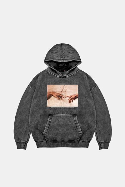 Sekizbiraltı Унисекс суичър Creation of Adam Oversize с изпран черен капак