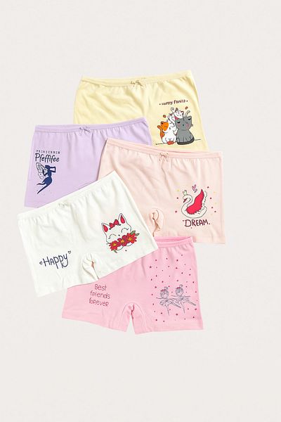 Katia&Bony Girl's Cat Patterned 5-Piece Boxers