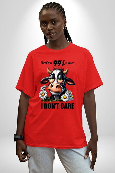 Angemiel Cow Sleeping Cow for Relaxing Funny Design Red Oversize Women Men Front Printed T-Shirt