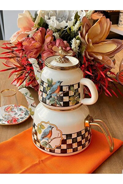 Miss Betty Vintage Paradise Desen Emaye Çaydanlık- Desenli Emaye Çaydanlık Ta...