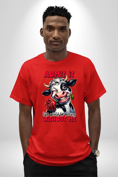 Angemiel My Life Without You Is Boring Red Oversize Women's Men's Front Printed T-Shirt