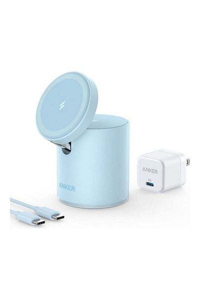 Anker شاحن لاسلكي مغناطيسي (MagGo)، محطة شحن لاسلكية 2 في 1 مع شاحن USB-C بقوة 20 وات، Fo