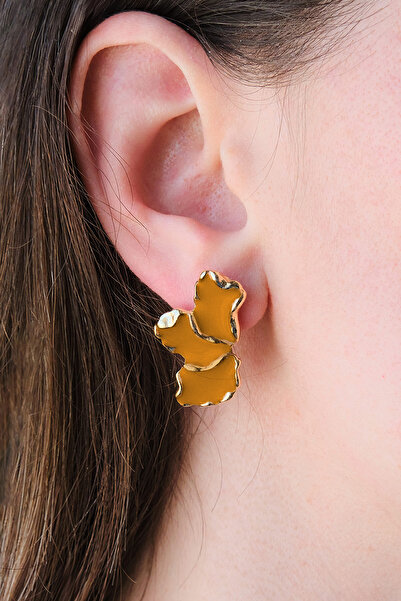 AURRARİ Sarı Mineli Yaprak Küpe