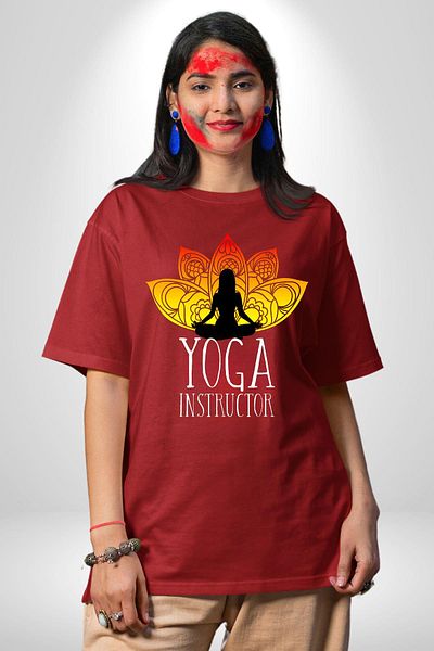 Angemiel Yoga and Meditation Lotus Flower Red Oversize Women's Men's Front Printed T-Shirt