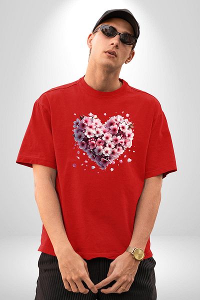 Angemiel Cherry Blossom Japanese Culture the Coming of Spring Red Oversize Women Men Front Printed T-Shirt