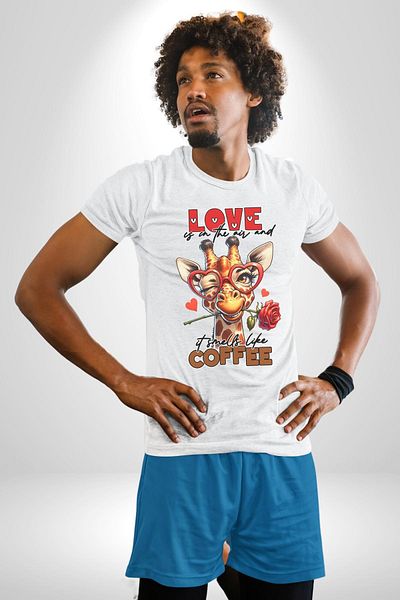 Angemiel The Combination of Coffee and Love Rose Heart Glasses White Oversize Women's Men's Front Printed T-Shirt