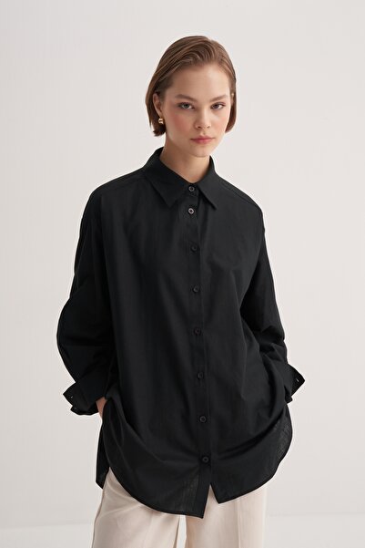 EBU Prive Women's Organic Cotton Oversized Robe Shirt Black
