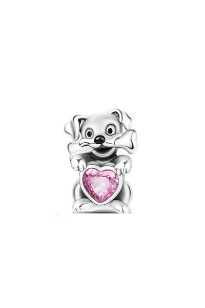 OEM Puppy Pendant with Heart, Silver