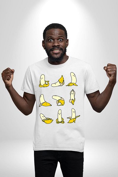 Angemiel تي شيرت Zen Bananas Banana Yoga Series Yoga Peel أبيض كبير الحجم للنساء والرجال مطبوع من الأمام