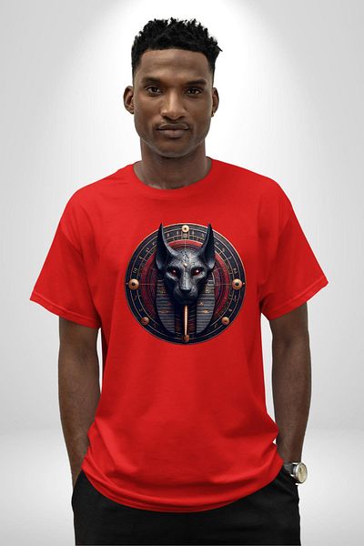 Angemiel Set Storm and Desert God Egyptian Red Oversize Women's Men's Front Printed T-Shirt