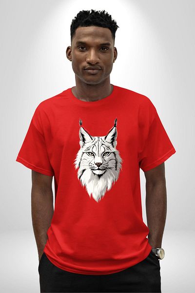 Angemiel Special for Nature and Animal Lovers Lynx Red Oversize Women's Men's Front Printed T-Shirt
