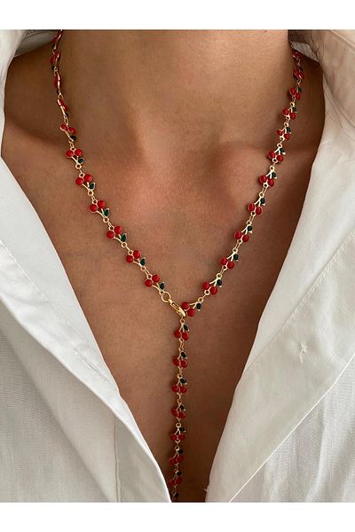MagicStone Gold Color Y Necklace with Cherry Detail