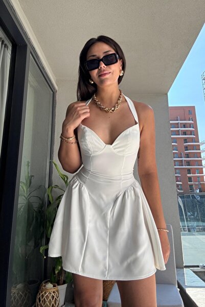 Güneş Luna Drapeli Mini Elbise