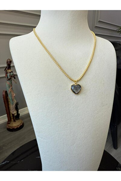 Store Altın Kaplama Zincir Gri Kalp Kolye