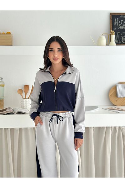 sportiness Modal Fabric Tracksuit Set Wide Legs with Garnish Zipper