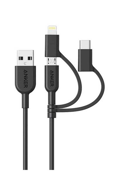 Anker كابل بيانات 3 في 1 باور لاين II بطول 3 أقدام أسود