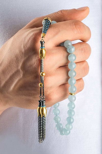 So CHIC... Aquamarine Stone 28 cm Silver Prayer Beads