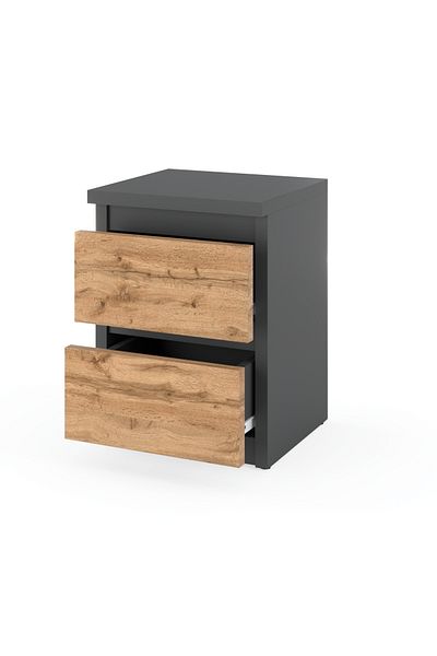 Meble Noptieră Wotan din stejar gri, 30 cm, cu 2 sertare, pentru dormitor la mansardă