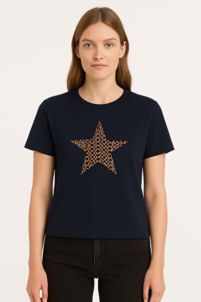 MONARCHMODA Tricou pentru femei (TRICOU PREMIUM IMPRIMAT ALBASTRU MARIN REGUL...