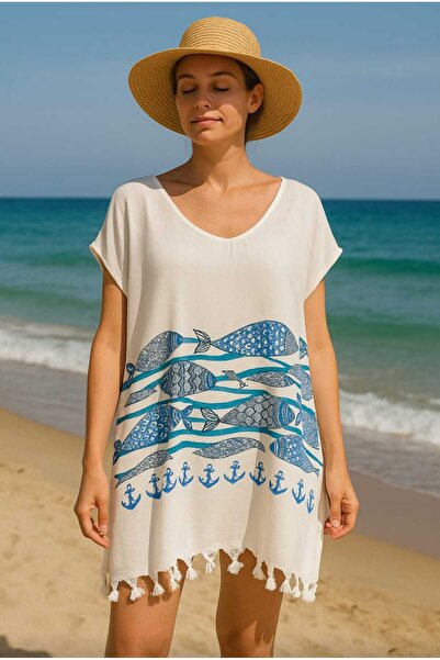 KIZILELMADA Women's Summer Beach Dress – Cotton Viscose Thin and Cool Tunic (S-M Compatible)