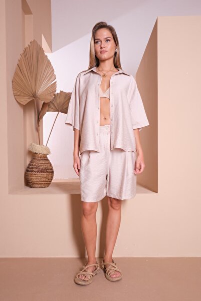 Su Moda Women Shorts Shirt Suit Linen Casual Fit