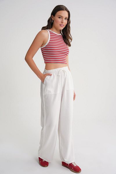 Mixray 4629 Women's High Waist Viscose Palazzo Trousers White