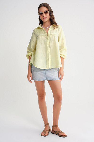 Mixray 4677 Women's Lace Detailed Muslin Shirt Butter Yellow