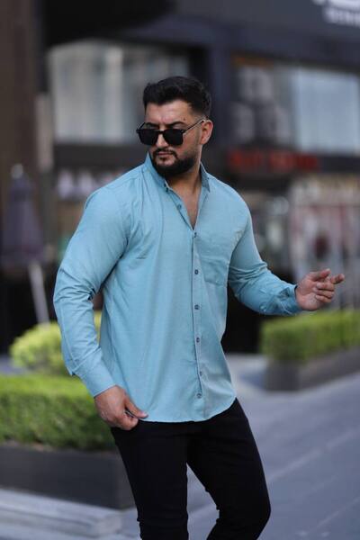 Klothy Men's Long Sleeve Single Pocket Shirt 2633